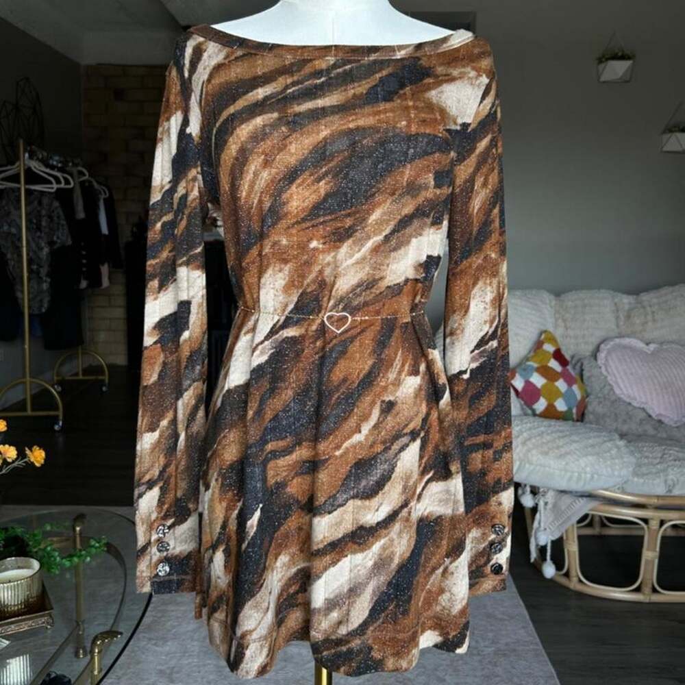 Susan graver weekend brown black blouse/mini dress